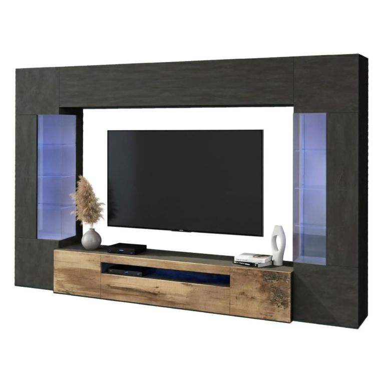 Parete attrezzata in legno 290cm antracite e acero - Arga