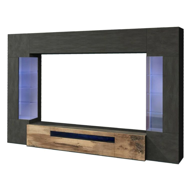 Parete attrezzata in legno 290cm antracite e acero - Arga