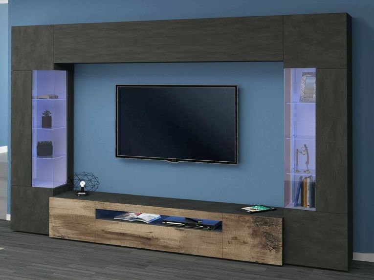 Parete attrezzata in legno 290cm antracite e acero - Arga
