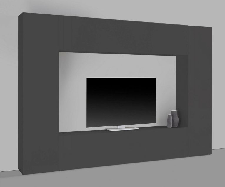 Parete attrezzata Luigi, Set salotto porta TV a 4 ante, Mobile soggiorno multiuso, 100% Made in Italy, cm 260x30h180, Antracite