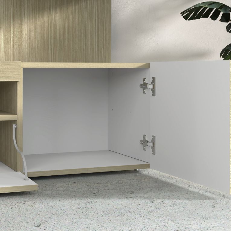 Parete Attrezzata Marrone Acero Beige Cashmere 8 Ripiani 5 Ante 245x40x191.2h cm, Apertura Battente - Galatina