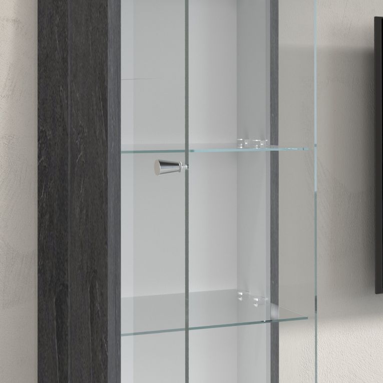 Parete Attrezzata Marrone Acero Grigio Ardesia 8 Ripiani 5 Ante 245x40x191.2h cm, Apertura Battente - Galatina
