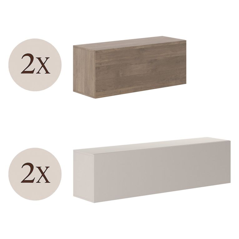 Parete Attrezzata Marrone Noce Beige 4 Ripiani Modulabile, Apertura Battente - Suisio