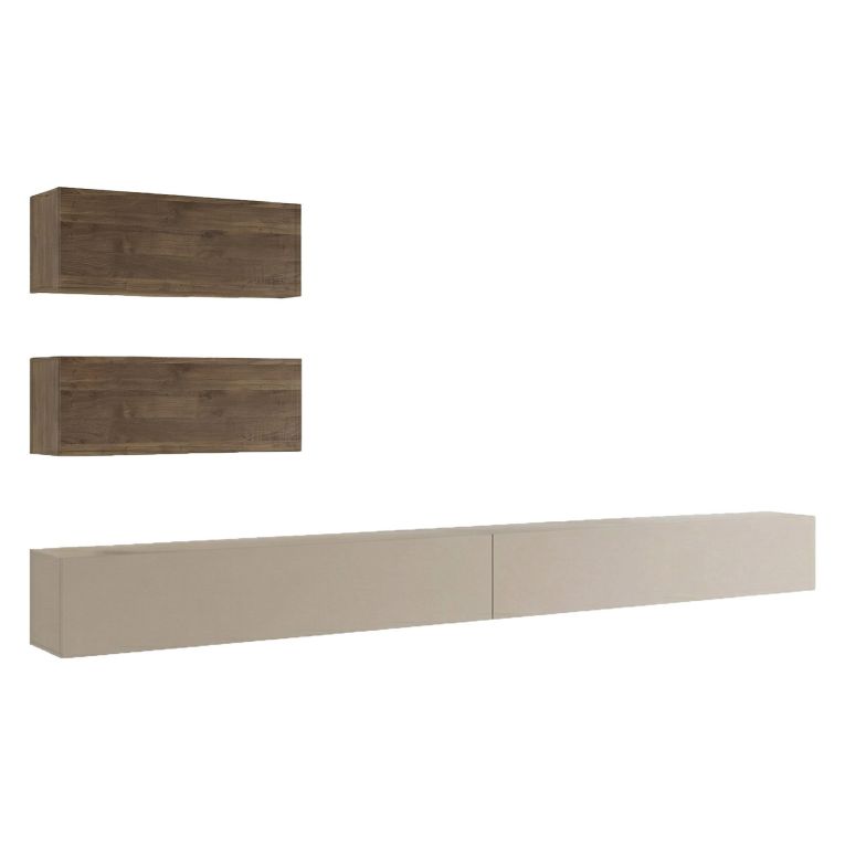 Parete Attrezzata Marrone Noce Beige 4 Ripiani Modulabile, Apertura Battente - Suisio