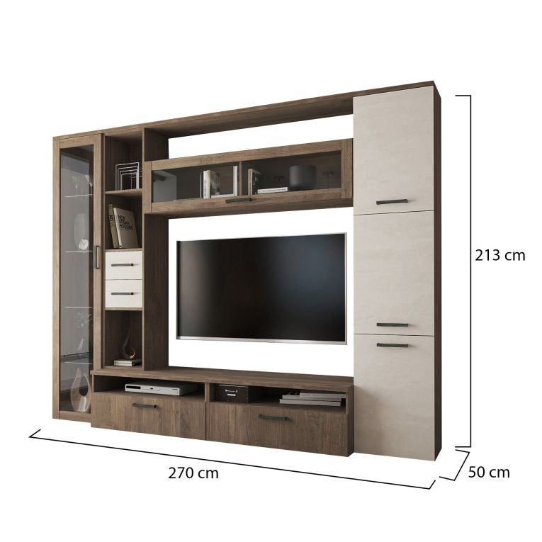 Parete Attrezzata Marrone Noce Beige 5 Ripiani 2 Cassetti, Modulabile - Sovizzo