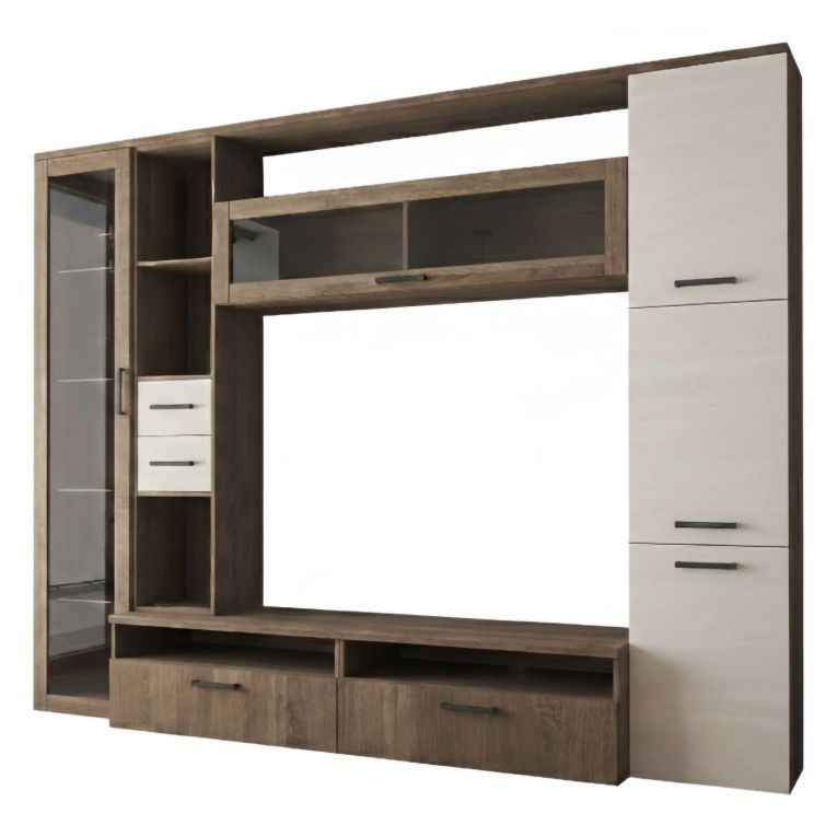 Parete Attrezzata Marrone Noce Beige 5 Ripiani 2 Cassetti, Modulabile - Sovizzo