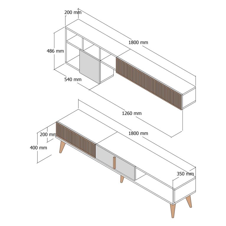 Parete Attrezzata Marrone Noce Beige Marmo Modulabile 11 Ripiani, 10 Vani - Cavoti
