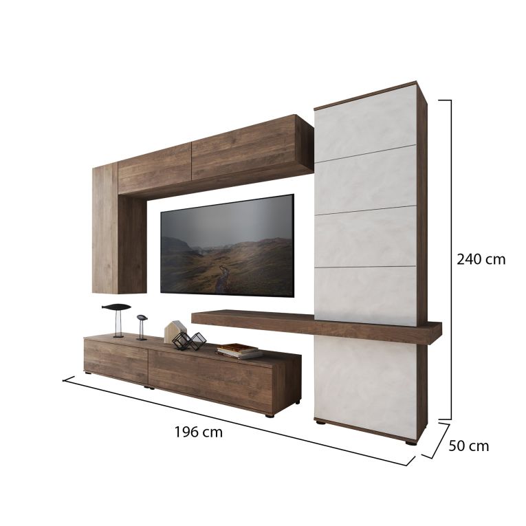 Parete Attrezzata Marrone Noce Beige Modulabile 2 Cassetti, 5 Ripiani - Portula