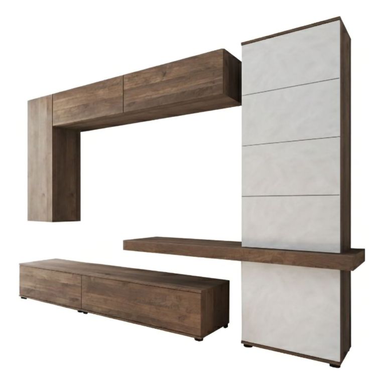 Parete Attrezzata Marrone Noce Beige Modulabile 2 Cassetti, 5 Ripiani - Portula