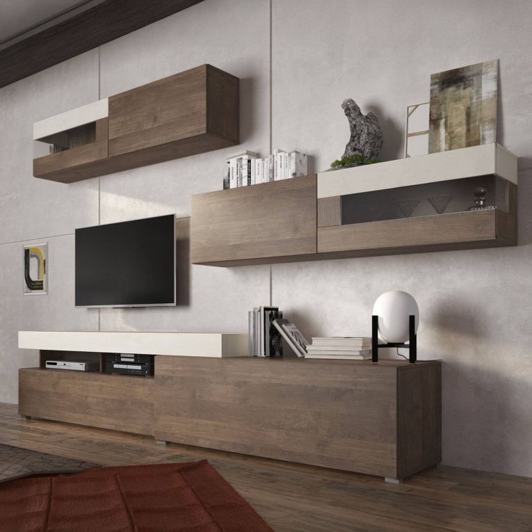 Parete Attrezzata Marrone Noce Beige Modulabile 6 Ante, Apertura Battente, a Ribalta - Giacosa