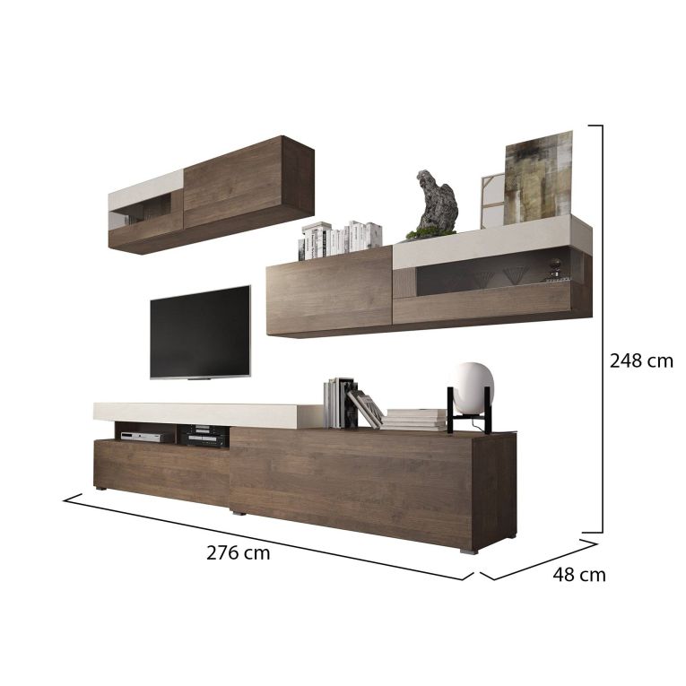 Parete Attrezzata Marrone Noce Beige Modulabile 6 Ante, Apertura Battente, a Ribalta - Giacosa