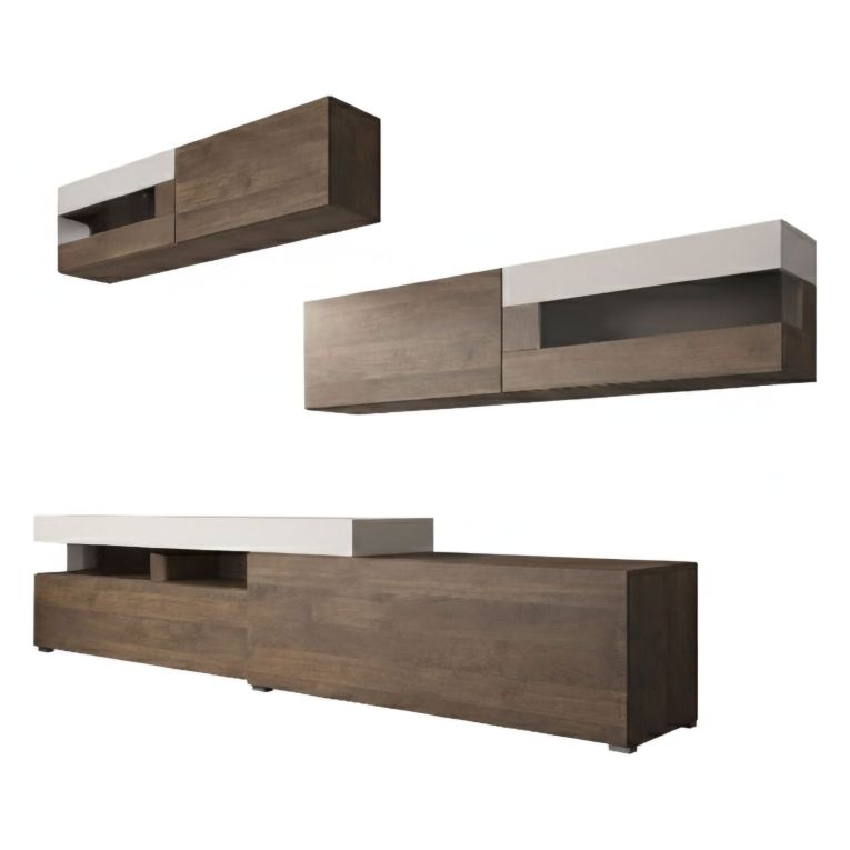 Parete Attrezzata Marrone Noce Beige Modulabile 6 Ante, Apertura Battente, a Ribalta - Giacosa