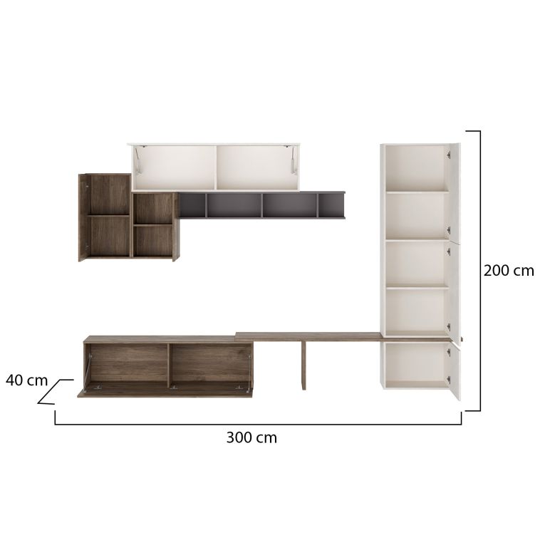 Parete Attrezzata Marrone Noce Bianco 4 Ripiani Modulabile, Apertura Battente, a Ribalta - Cannara
