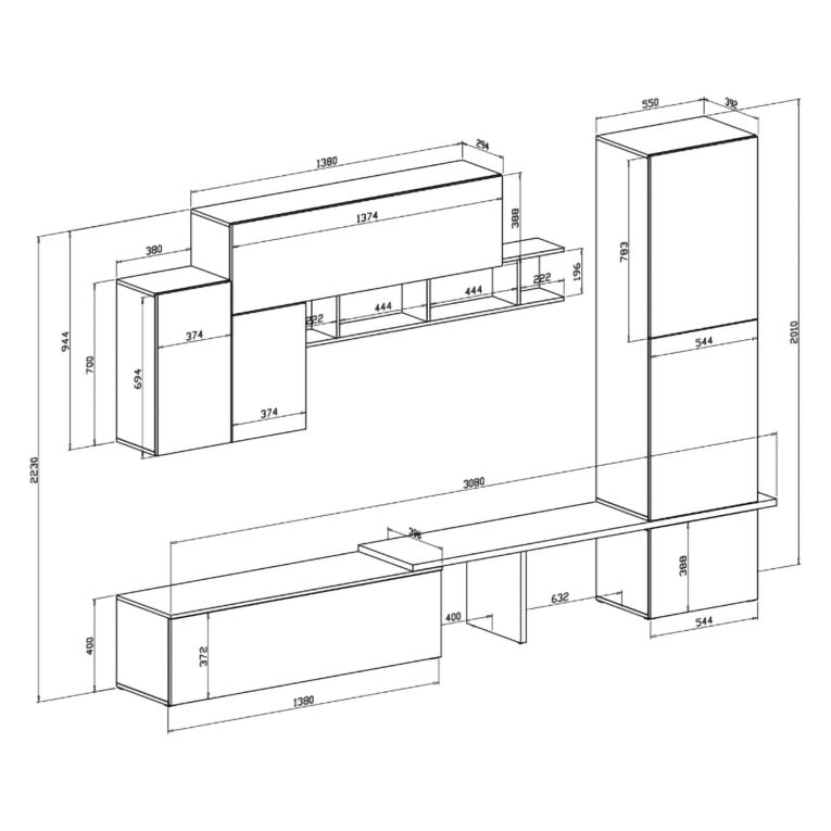 Parete Attrezzata Marrone Noce Bianco 4 Ripiani Modulabile, Apertura Battente, a Ribalta - Cannara