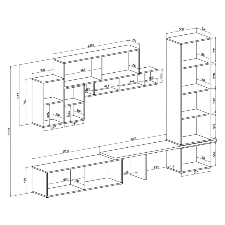 Parete Attrezzata Marrone Noce Bianco 4 Ripiani Modulabile, Apertura Battente, a Ribalta - Cannara