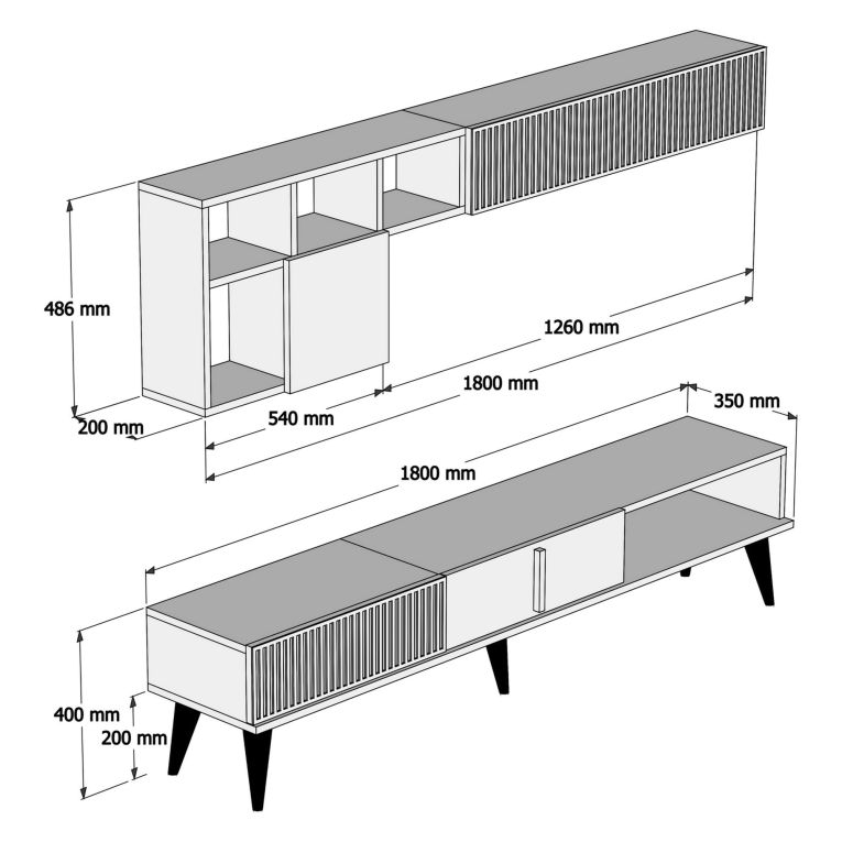 Parete Attrezzata Marrone Noce Bianco Modulabile 11 Ripiani, 4 Ante - Domanico
