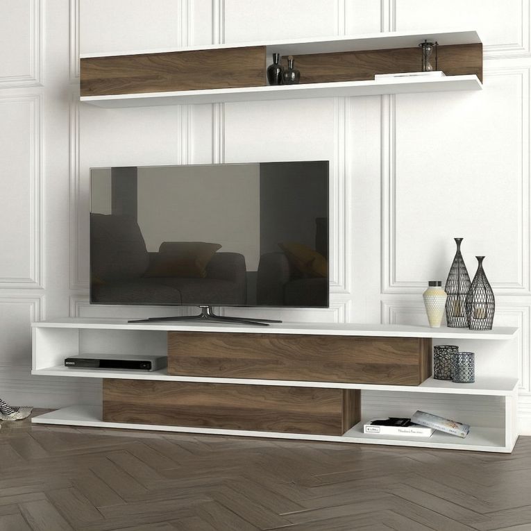 Parete Attrezzata Marrone Noce Bianco Modulabile 4 Ripiani, 2 Ante - Vernole