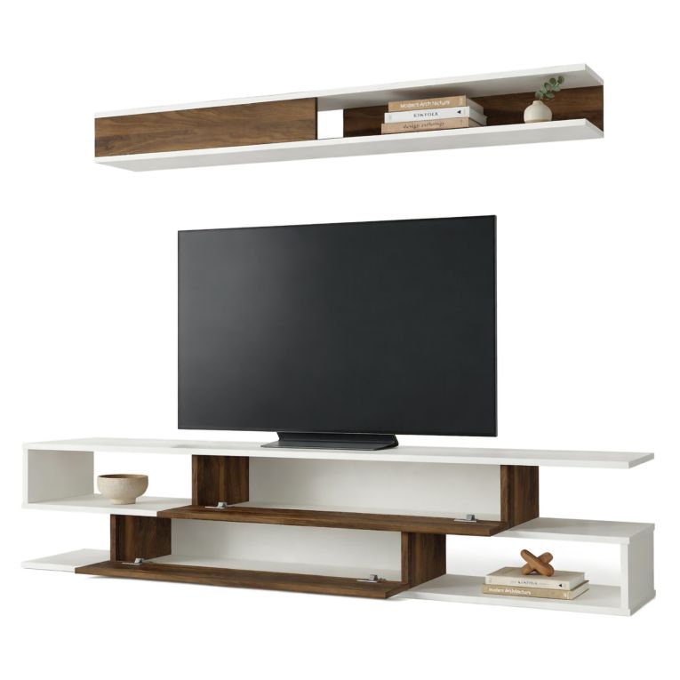 Parete Attrezzata Marrone Noce Bianco Modulabile 4 Ripiani, 2 Ante - Vernole