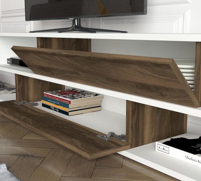 Parete Attrezzata Marrone Noce Bianco Modulabile 4 Ripiani, 2 Ante - Vernole
