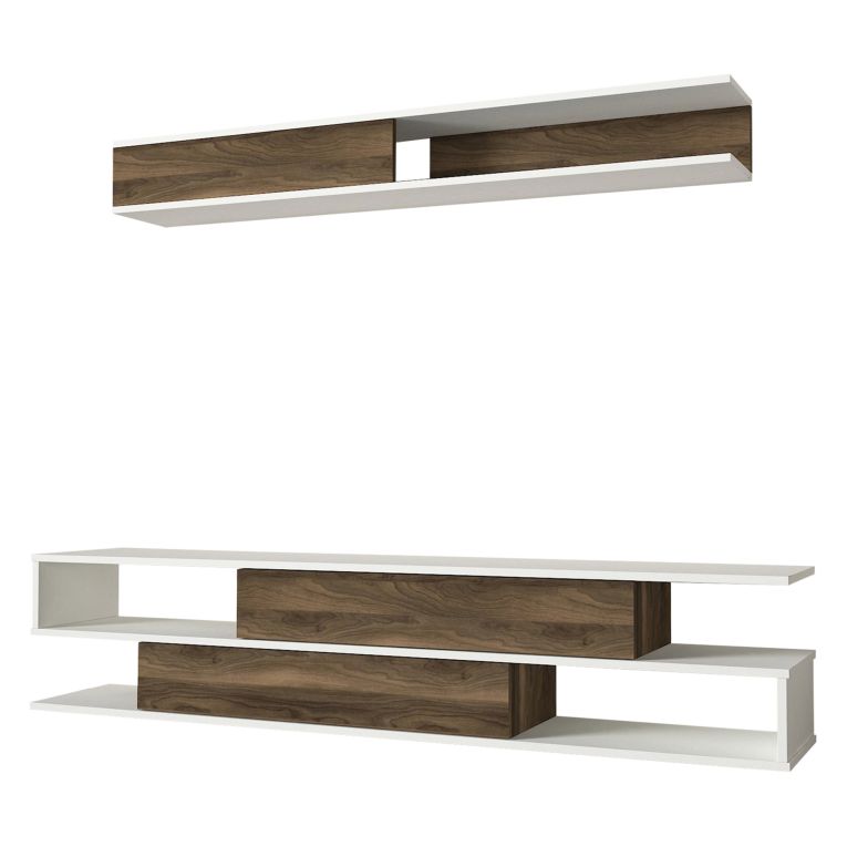 Parete Attrezzata Marrone Noce Bianco Modulabile 4 Ripiani, 2 Ante - Vernole