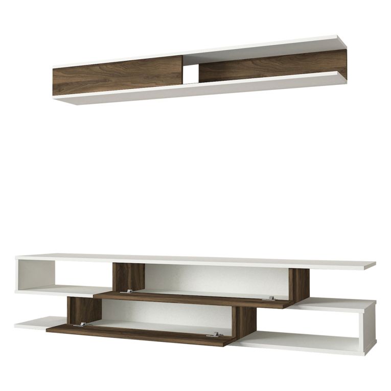 Parete Attrezzata Marrone Noce Bianco Modulabile 4 Ripiani, 2 Ante - Vernole