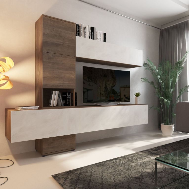 Parete Attrezzata Marrone Noce Bianco Modulabile 6 Ante, set Componibile - Isola