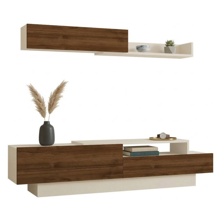 Parete Attrezzata Marrone Noce Bianco Modulabile 6 Ripiani, 3 Ante - Gais