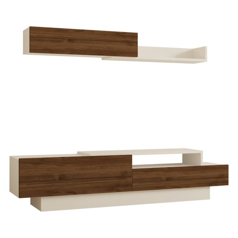 Parete Attrezzata Marrone Noce Bianco Modulabile 6 Ripiani, 3 Ante - Gais