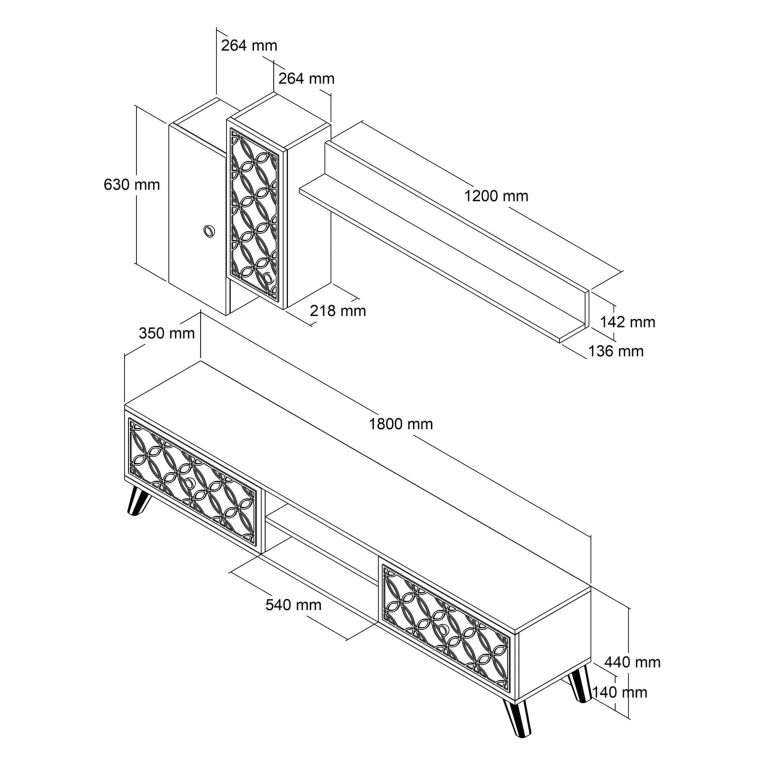 Parete Attrezzata Marrone Noce blu Modulabile 8 Ripiani, 4 Ante - Vanzago