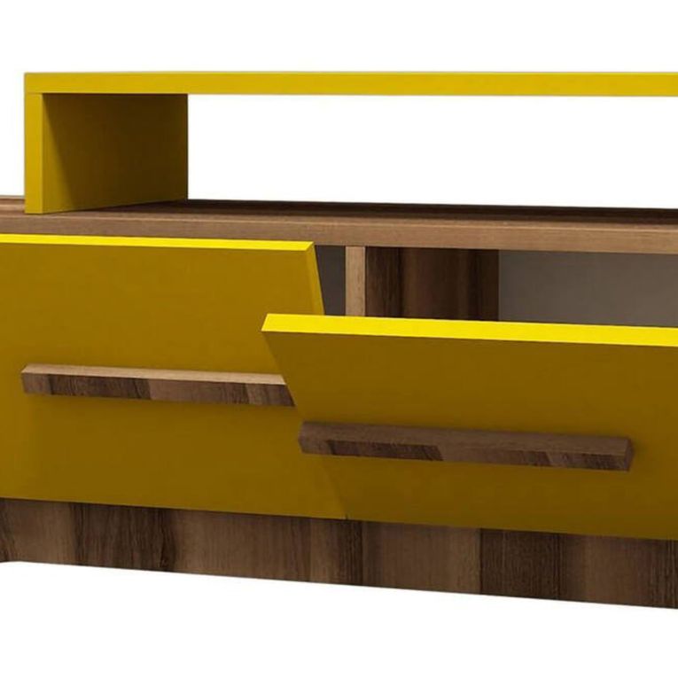 Parete Attrezzata Marrone Noce Giallo 6 Ripiani Modulabile, Apertura Battente, a Ribalta - Ossimo