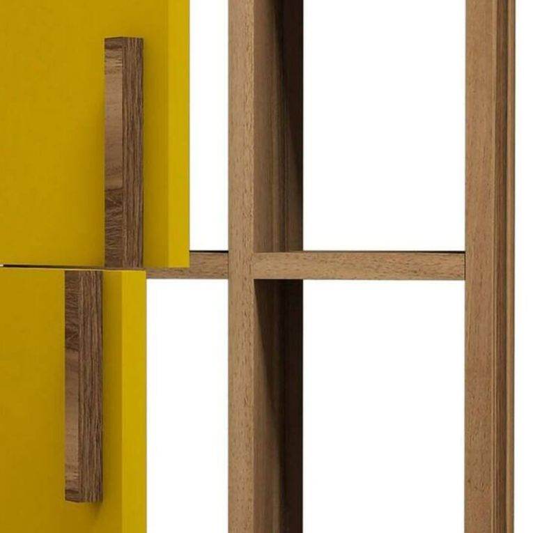 Parete Attrezzata Marrone Noce Giallo 6 Ripiani Modulabile, Apertura Battente, a Ribalta - Ossimo