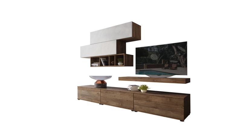 Parete Attrezzata Marrone Noce Grigio Modulabile Apertura Battente, a Ribalta, 5 Ante - Mammola