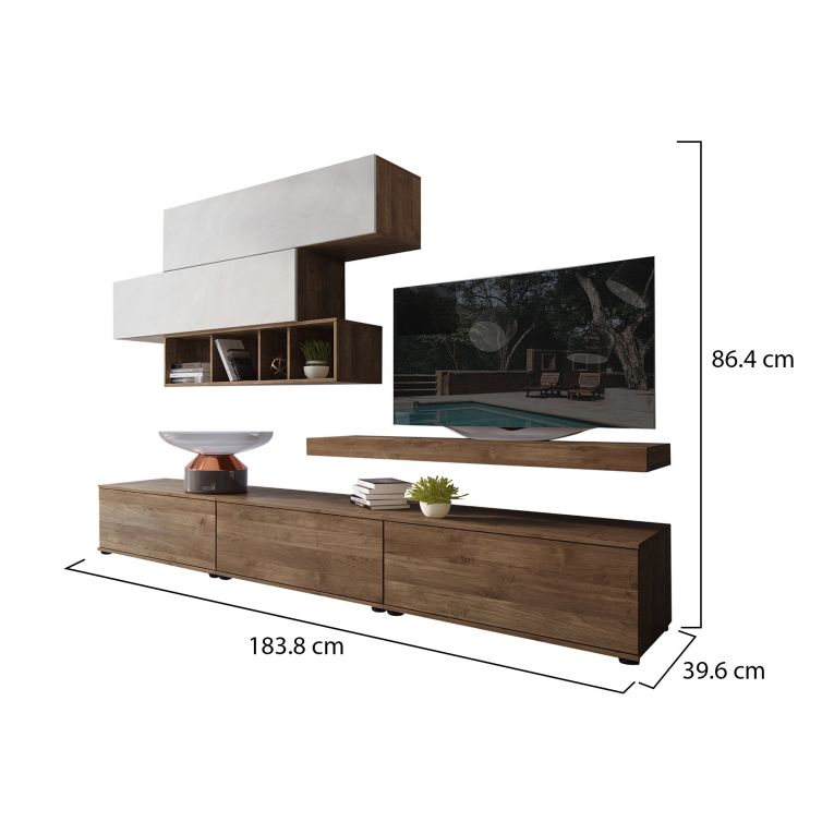 Parete Attrezzata Marrone Noce Grigio Modulabile Apertura Battente, a Ribalta, 5 Ante - Mammola