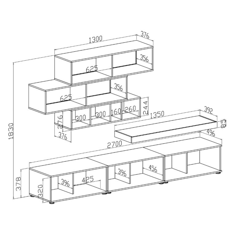 Parete Attrezzata Marrone Noce Grigio Modulabile Apertura Battente, a Ribalta, 5 Ante - Mammola