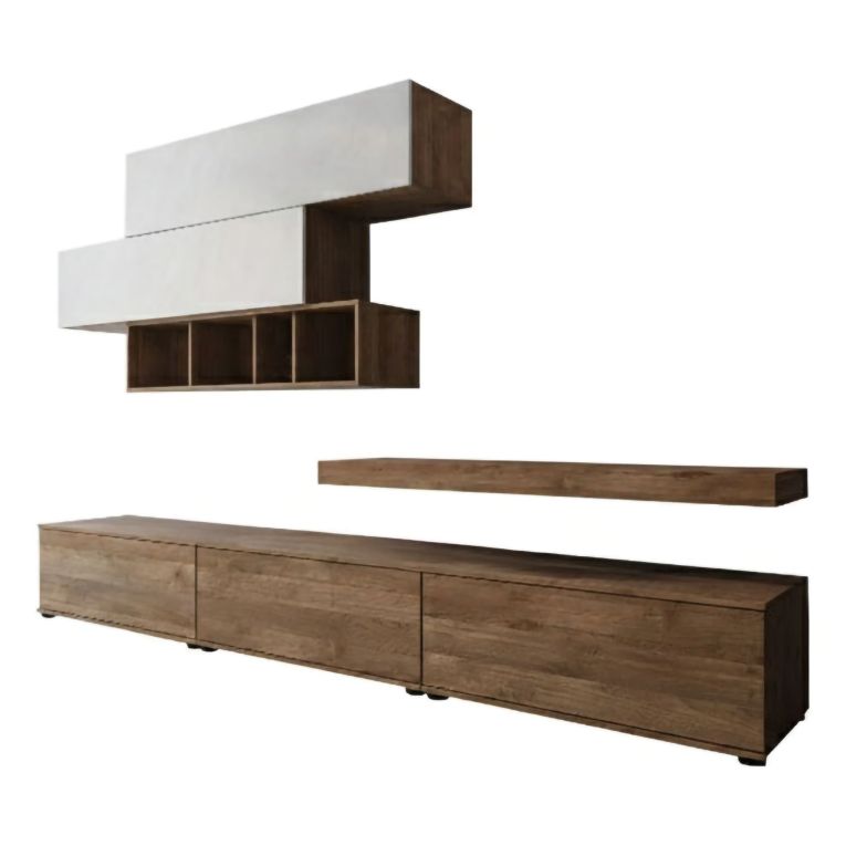 Parete Attrezzata Marrone Noce Grigio Modulabile Apertura Battente, a Ribalta, 5 Ante - Mammola