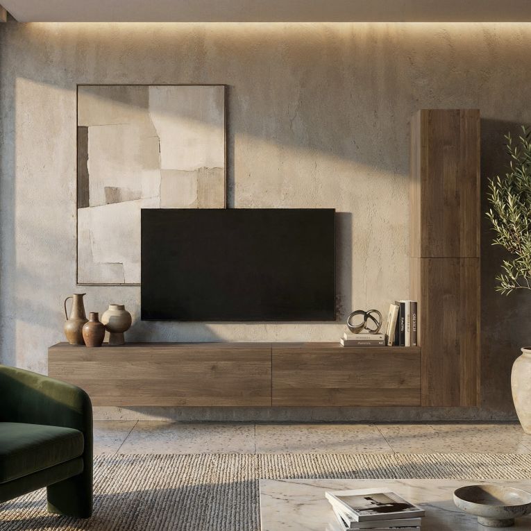 Parete Attrezzata Marrone Noce Modulabile 4 Ripiani, 4 Ante - Gatafa