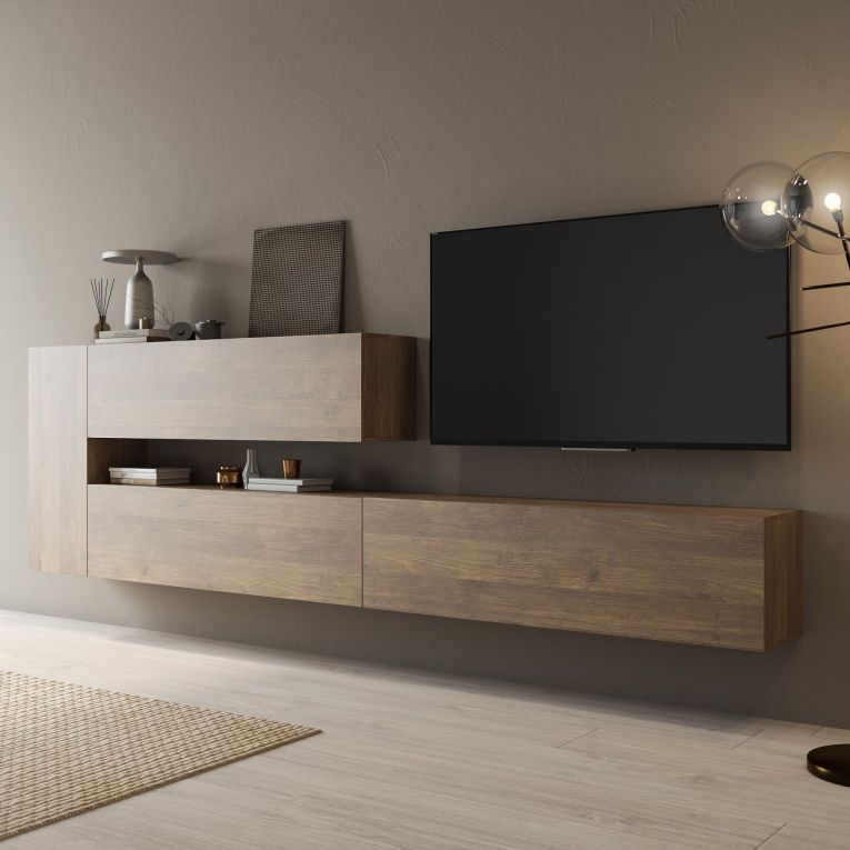 Parete Attrezzata Marrone Noce Modulabile 4 Ripiani, 4 Ante - Gatafa