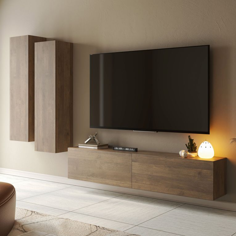 Parete Attrezzata Marrone Noce Modulabile 4 Ripiani, 4 Ante - Suisio
