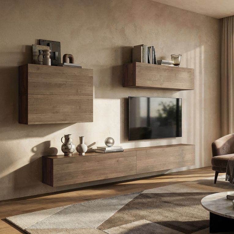 Parete Attrezzata Marrone Noce Modulabile 5 Ripiani, 5 Ante - Gate