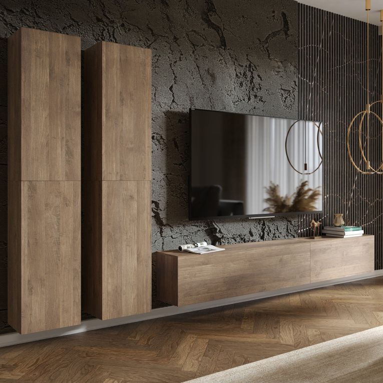 Parete Attrezzata Marrone Noce Modulabile 6 Ripiani, 6 Ante - Habaleva
