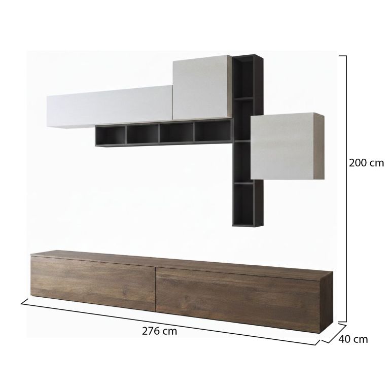 Parete Attrezzata Marrone Noce Nero Antracite 5 Ripiani Modulabile, Apertura Battente, a Ribalta - Ippona