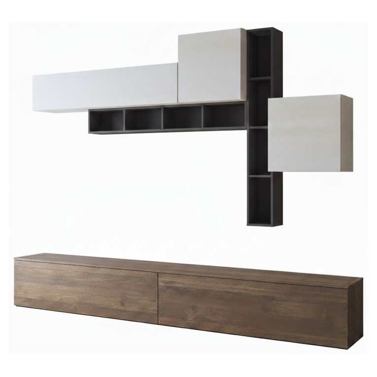 Parete Attrezzata Marrone Noce Nero Antracite 5 Ripiani Modulabile, Apertura Battente, a Ribalta - Ippona