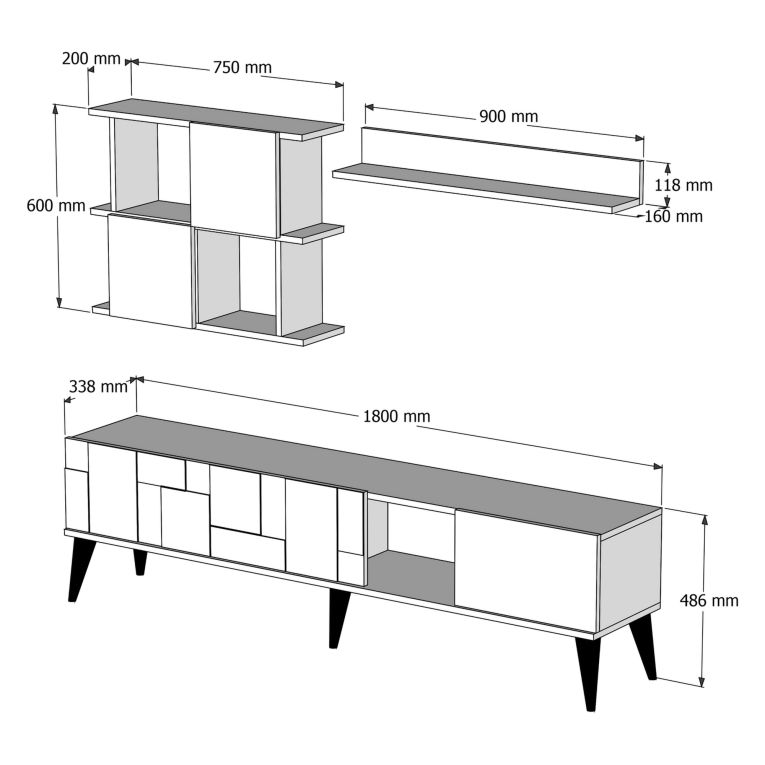 Parete Attrezzata Marrone Noce Nero Marmo Modulabile 9 Ripiani, 7 Vani - Casaluce