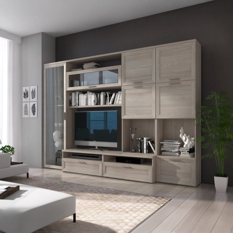 Parete Attrezzata Marrone Olmo 5 Ripiani Modulabile, Apertura Battente, a Ribalta - Cicala
