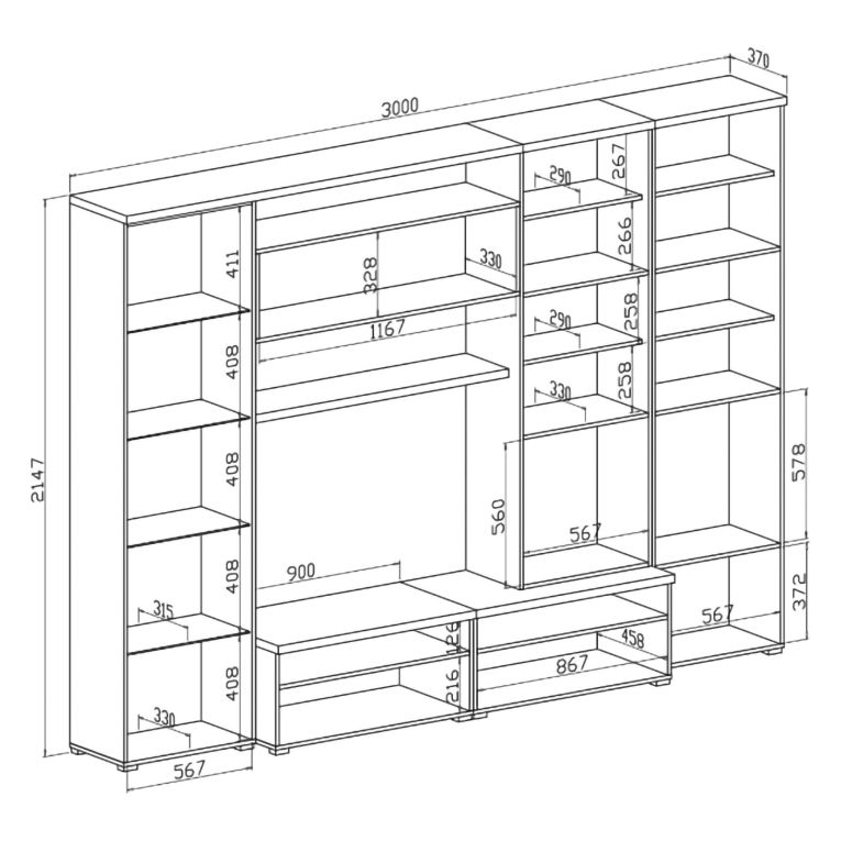 Parete Attrezzata Marrone Olmo 5 Ripiani Modulabile, Apertura Battente, a Ribalta - Cicala