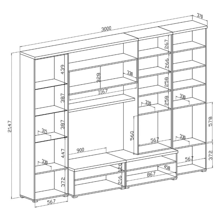 Parete Attrezzata Marrone Olmo Bianco Lucido 5 Ripiani Modulabile, 24 Vani - Faggian