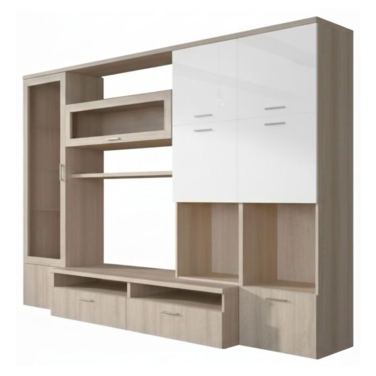 Parete Attrezzata Marrone Olmo Bianco Lucido 5 Ripiani Modulabile, 24 Vani - Faggian