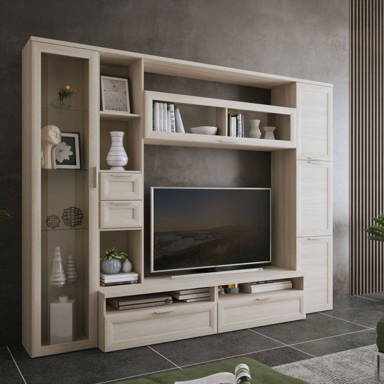 Parete Attrezzata Marrone Olmo Modulabile 4 Cassetti, 8 Ripiani - Carenno