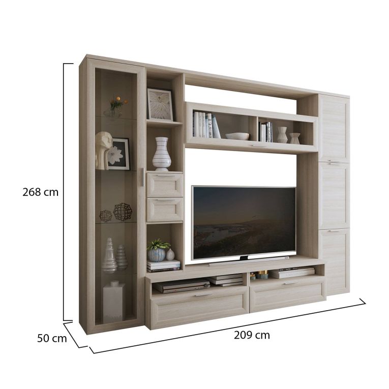 Parete Attrezzata Marrone Olmo Modulabile 4 Cassetti, 8 Ripiani - Carenno