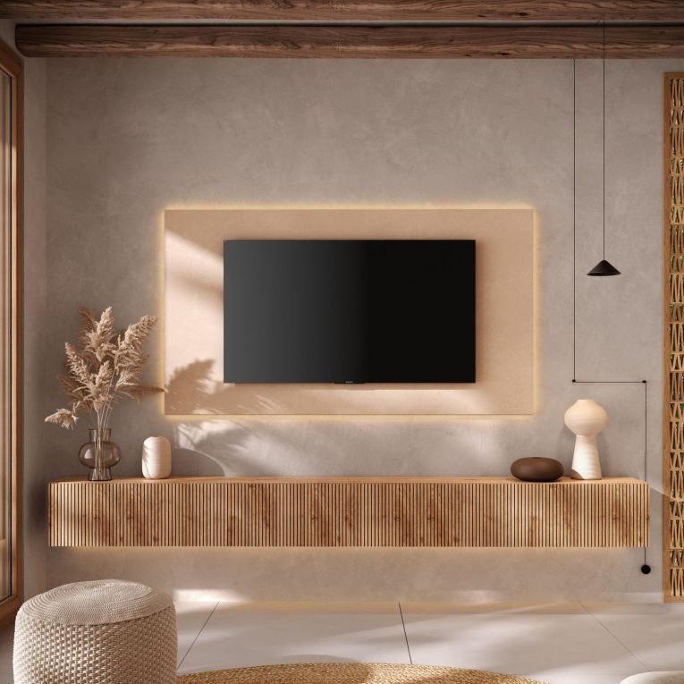 Parete Attrezzata Marrone Pero Bianco Crema Modulabile Apertura Standard, set Componibile Made in Italy - Buti